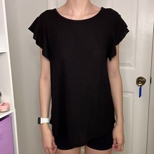 Women's Black Ruffled Sleeve Top